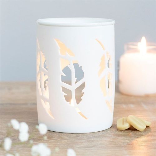 White Feather Cut Out Oil Burner | Inspired Creative Gifts | UK Supplier