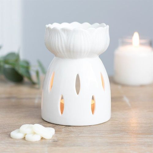 White Gloss Lotus Flower Oil Burner | Inspired Creative Gifts | UK Supplier