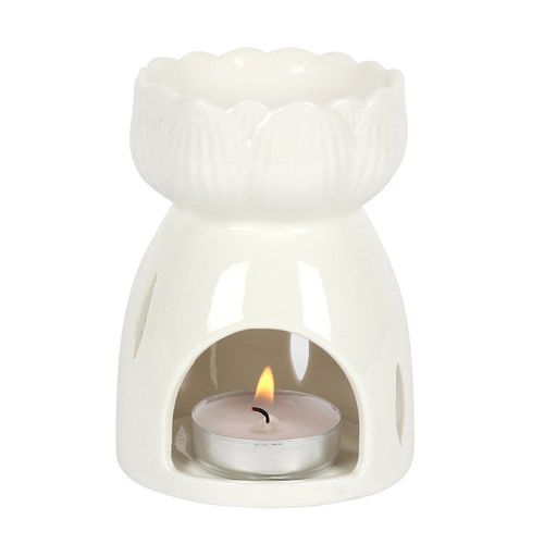 White Gloss Lotus Flower Oil Burner | Inspired Creative Gifts | UK Supplier