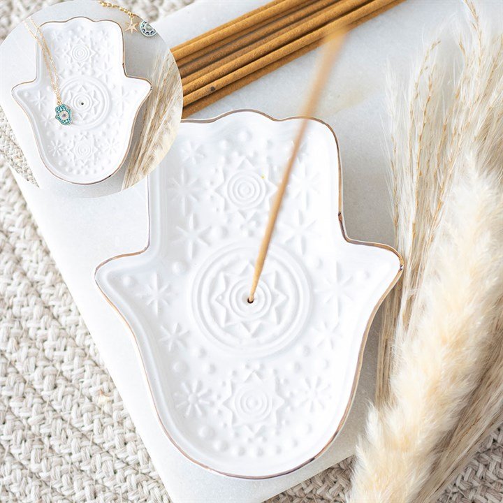White Hand of Hamsa Incense Holder and Trinket Dish | Inspired Creative Gifts