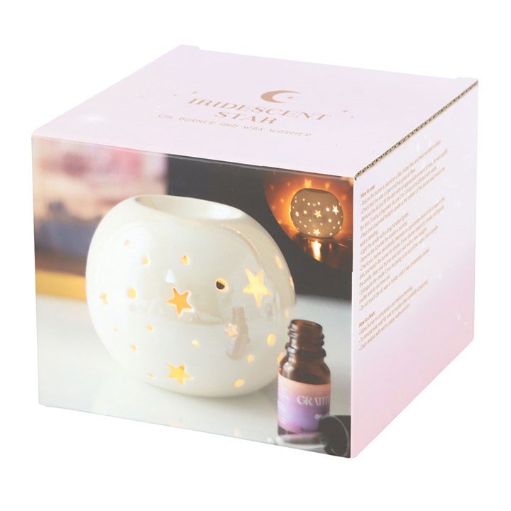 White Iridescent Star Oil Burner and Wax Warmer | Inspired Creative Gifts | UK Supplier
