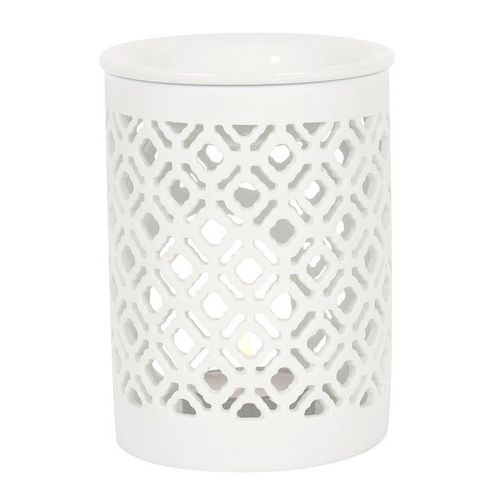 White Matte Lattice Cut Oil Burner | Inspired Creative Gifts | UK Supplier