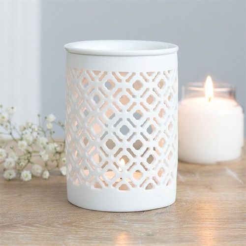 White Matte Lattice Cut Oil Burner | Inspired Creative Gifts | UK Supplier