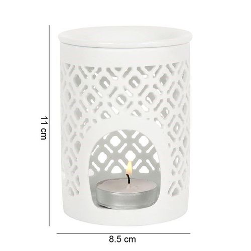 White Matte Lattice Cut Oil Burner | Inspired Creative Gifts | UK Supplier