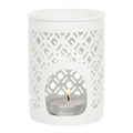 White Matte Lattice Cut Oil Burner | Inspired Creative Gifts | UK Supplier