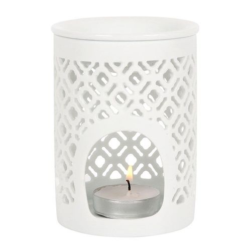 White Matte Lattice Cut Oil Burner | Inspired Creative Gifts | UK Supplier