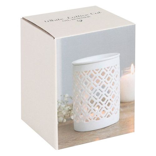 White Matte Lattice Cut Oil Burner | Inspired Creative Gifts | UK Supplier