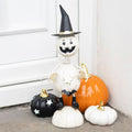 White Metal Pumpkin Man Ornament with Witch Hat | Inspired Creative Gifts | UK Supplier