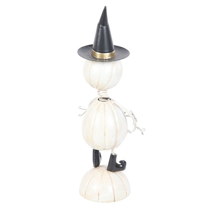 White Metal Pumpkin Man Ornament with Witch Hat | Inspired Creative Gifts | UK Supplier