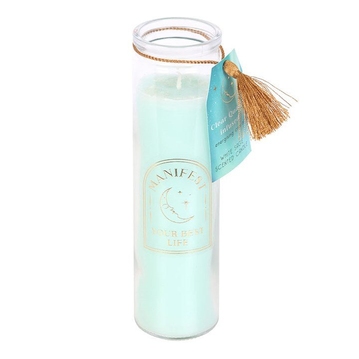 White Sage Tube Candle with Clear Quartz Crystals | Inspired Creative Gifts | UK Supplier