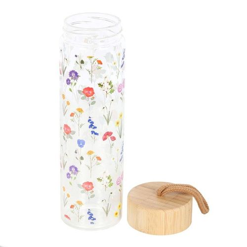 Wildflower Glass And Bamboo Water Bottle | Inspired Creative Gifts | UK Supplier