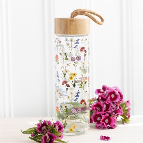 Wildflower Glass And Bamboo Water Bottle | Inspired Creative Gifts | UK Supplier