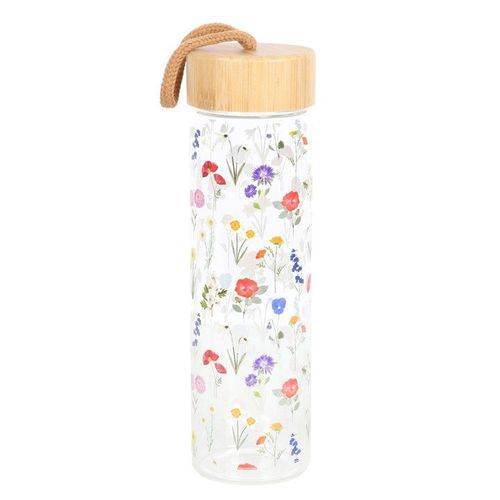 Wildflower Glass And Bamboo Water Bottle | Inspired Creative Gifts | UK Supplier