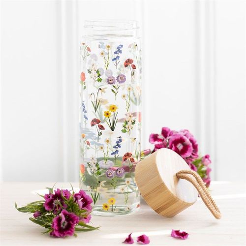 Wildflower Glass And Bamboo Water Bottle | Inspired Creative Gifts | UK Supplier