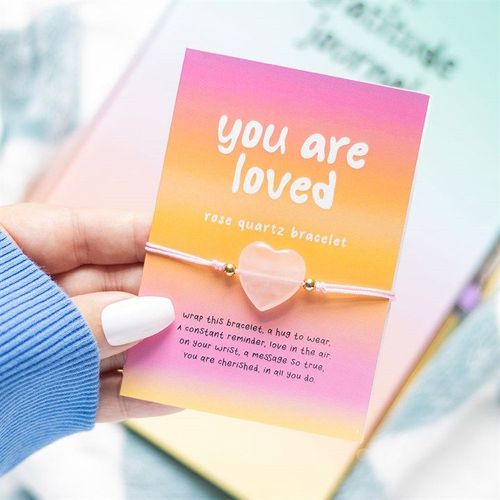 You Are Loved Rose Quartz Crystal Heart Bracelet | Inspired Creative Gifts | UK Supplier